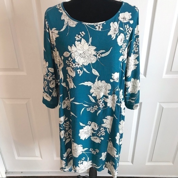 Crescent “Camila” Teal Floral Babydoll Swing Tunic Dress - Picture 3 of 8